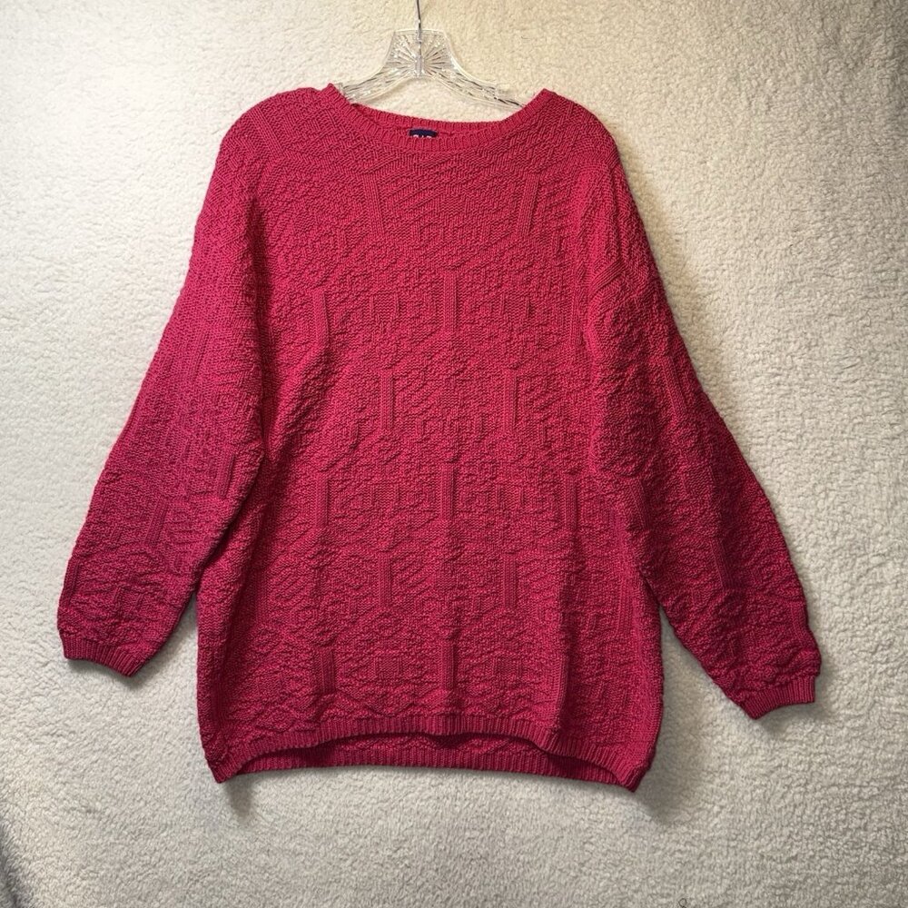 Vintage 90s Y2K Gap Women’s Hot Pink Textured Crew Neck Sweater Size Small